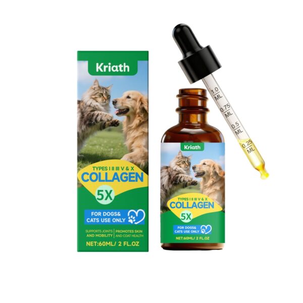 Collagen for Pets – 5X Multi-Type Collagen Drops for Dogs & Cats | Joints, Skin & Coat | 60ml