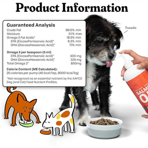 Fish Oil for Dogs and Cats – Wild Alaskan Salmon Oil | 850mg Omega-3 EPA & DHA | Pump Bottle