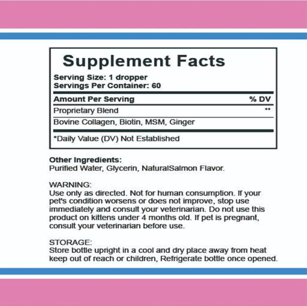 Collagen for Cats – with Biotin, MSM & Ginger | Shiny Coat, Joint & Digestive Health | Salmon Flavor | 60ml