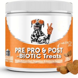 Best Prebiotic and Probiotic for Dogs – Pre, Pro & Postbiotic Triple-Action Treats | Beef Flavor | 120 Chews