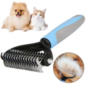 2-in-1 Pet Grooming Brush – Double-Sided Deshedding & Dematting Undercoat Rake for Dogs & Cats