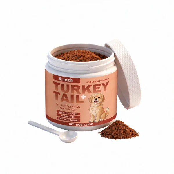 Turkey Tail Mushroom for Dogs Kriath Turkey Tail+ – Turkey Tail Mushroom for Dogs with Probiotics | Bacon-Flavoured | 100g