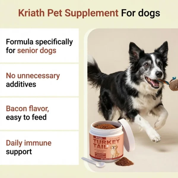 Kriath Turkey Tail+ – Turkey Tail Mushroom for Dogs with Probiotics | Bacon Flavored | 100g