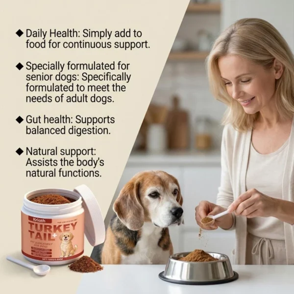 Kriath Turkey Tail+ – Turkey Tail Mushroom for Dogs with Probiotics | Bacon Flavored | 100g