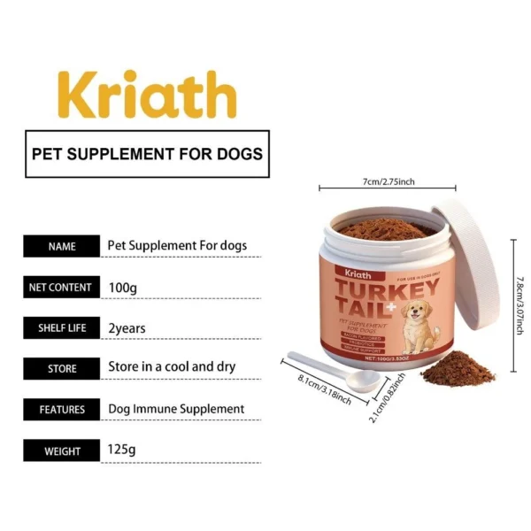 Kriath Turkey Tail+ – Turkey Tail Mushroom for Dogs with Probiotics | Bacon Flavored | 100g